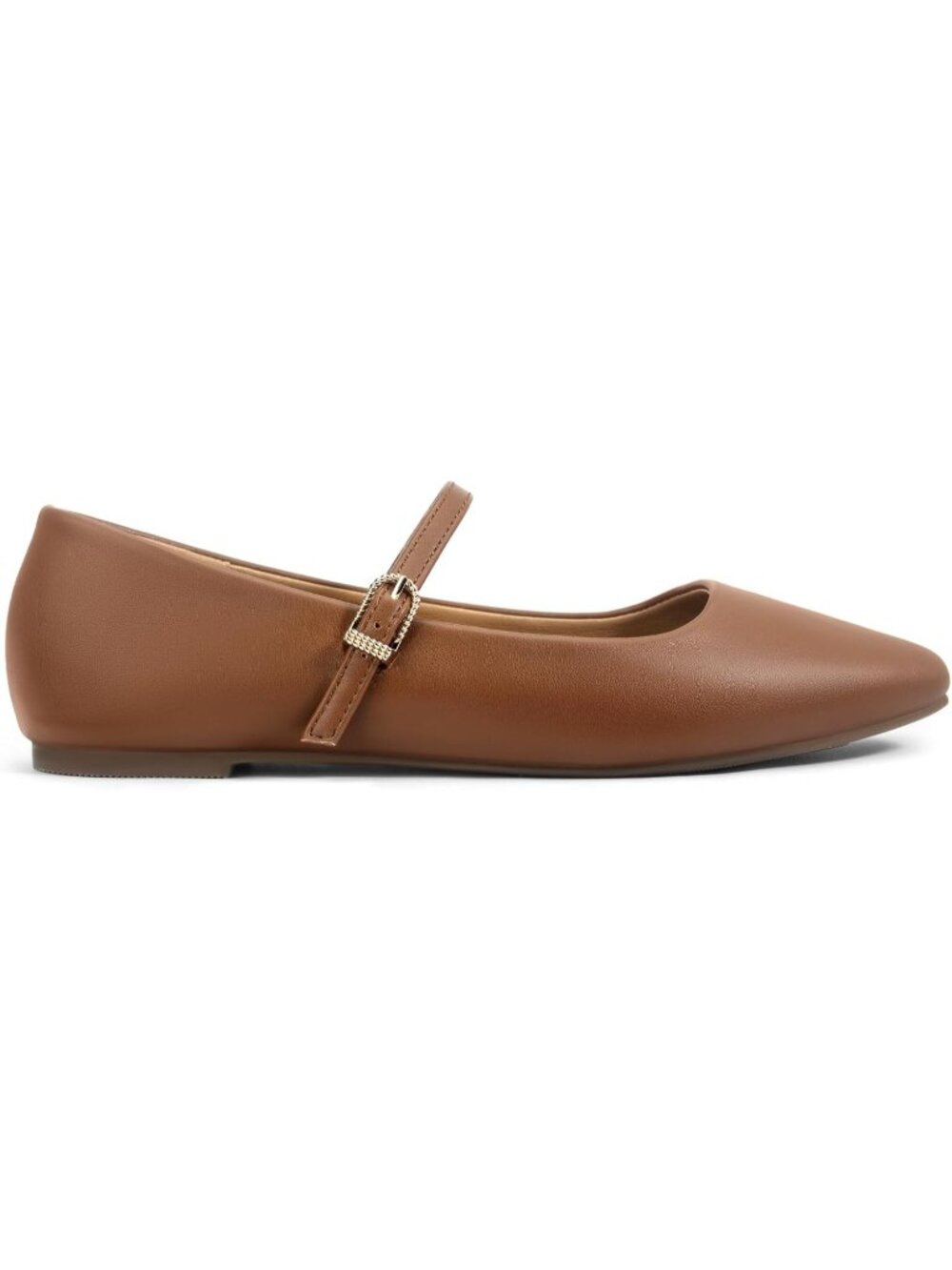Women's Brown Leather Adjustable Strap Ballet Mary Jane Closed Toe Flats Shoes - Picture 4 of 6
